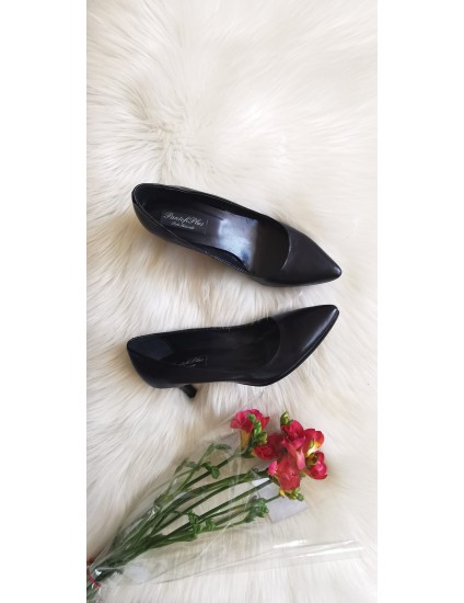 Pantofi Piele bleumarin  Toc Mic Evazat C57 -pe stoc 