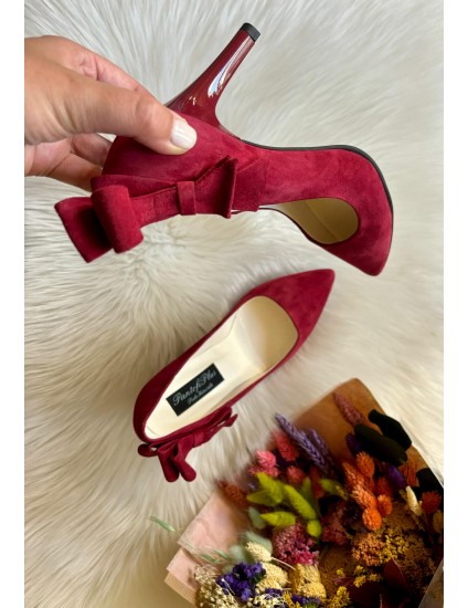 Pantofi Stileto  velur bordo  Fundita C43- pe stoc 