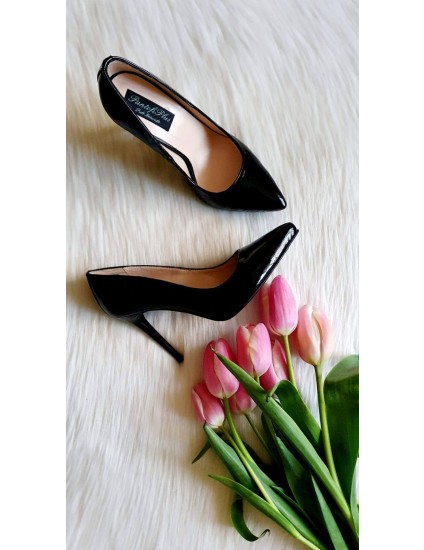 Pantofi Stiletto Lac Negru Toc Mic V30 - pe stoc