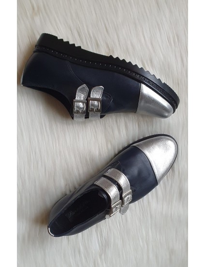 Pantofi piele box bleumarin/argintiu  Oxford V6 - pe stoc 