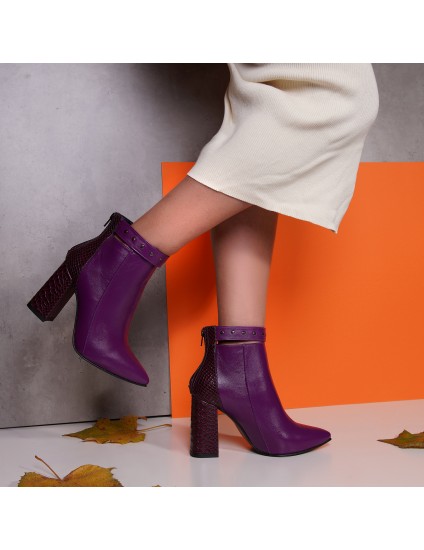 Botine Piele Mov Cu Bareta Emily L11 - Orice Culoare