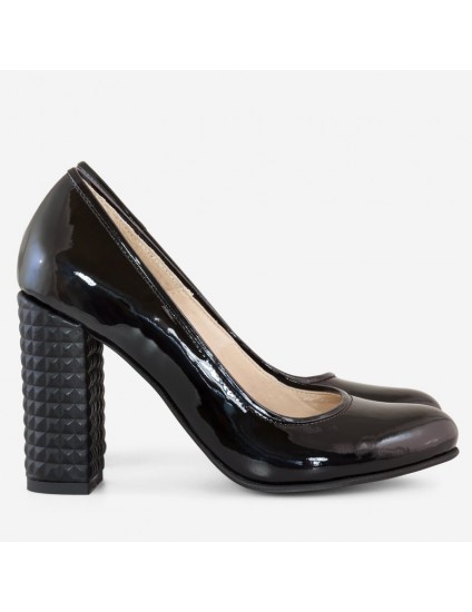 Give birth Empower Founder pantofi dama lac negru cu toc gros
