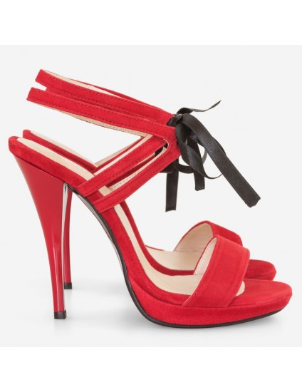 Sandale Piele Intoarsa Rosu cu Siret D18 - orice culoare