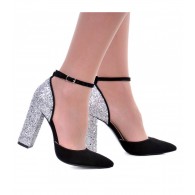 Pantofi Piele Argintiu Glitter Bleumarin S12 - orice culoare