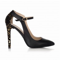 Pantofi Stiletto Piele Negru/Aplicatii Auriu S15 - orice culoare