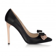 Pantofi Stiletto Piele Negru/Nude cu Funda S18 - orice culoare