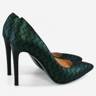 Pantofi Stiletto Piele Verde cu Negru Metalizat D19 - orice culoare