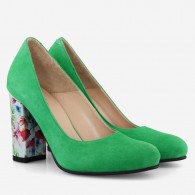 Pantofi Dama Piele Verde/Floral Fabiola D12 - Orice Culoare