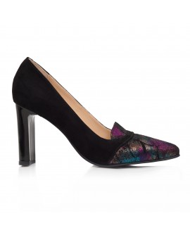 Pantofi Dama Piele Intoarsa  Negru Varf Color C68 - Orice Culoare