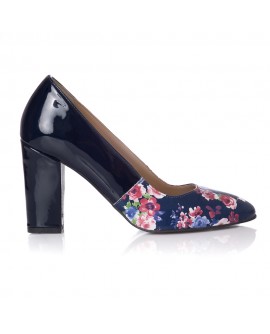 Pantofi Piele Bleumarin Floral Anne T3 - orice culoare