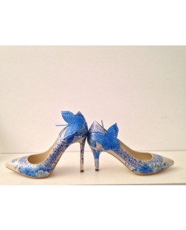 Pantofi Pictati Manual Butterfly Albastru/Nude - orice culoare