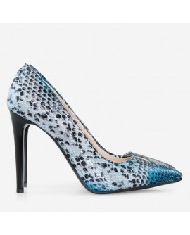 Pantofi Stiletto Piele Imprimeu Sarpe Maro/Albastru D40 - Orice Culoare