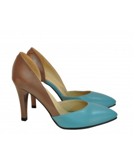 Pantofi dama Stiletto albastri-maro din piele naturala 40