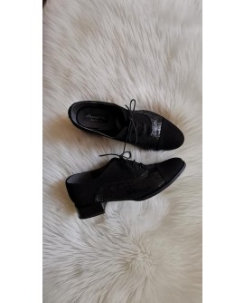 Pantofi Oxford Combi piele negra - pe stoc 