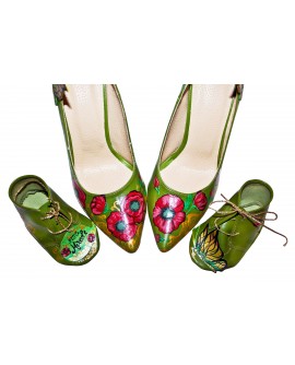 Pantofi piele naturala verde set mama - fiica M3 - orice culoare