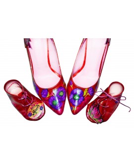 Pantofi piele naturala rosu set mama - fiica M1 - orice culoare