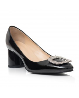 Pantofi Dama Piele Lacuita Negru Brosa C65 - Orice Culoare