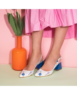 Pantofi Comod Piele Floral Albastru C54 - orice culoare