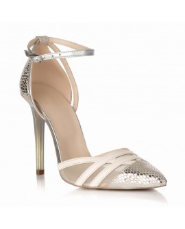Pantofi Stiletto Piele Capucino/Argintiu S17 - orice culoare