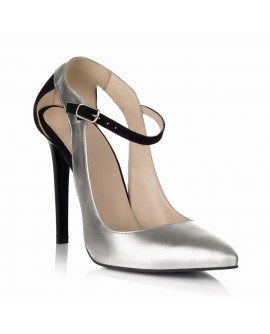Pantofi Stiletto Piele Argintiu/Negru S15 - orice culoare