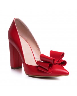 Pantofi Piele Rosu cu Fundita Tripla L23 - orice culoare