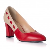 Pantoful Piele Rosu/Crem Lora T22 - Orice Culoare
