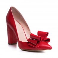 Pantofi Piele Rosu cu Fundita Tripla L23 - orice culoare