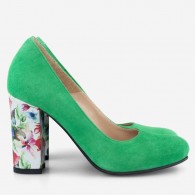 Pantofi Dama Piele Verde/Floral Fabiola D12 - pe stoc