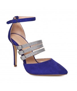Pantofi Stiletto Piele Albastru Electric/Argintiu L50 - orice culoare