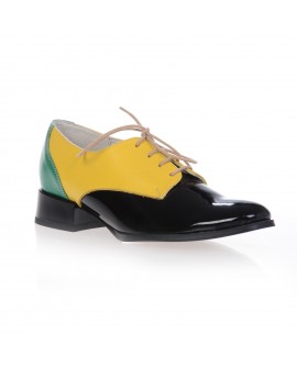 Pantofi Oxford Combi piele naturala, disponibili pe orice culoare - verde/galben/negru