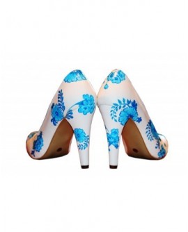 Pantofi pictati manual Blue Flowers - orice culoare